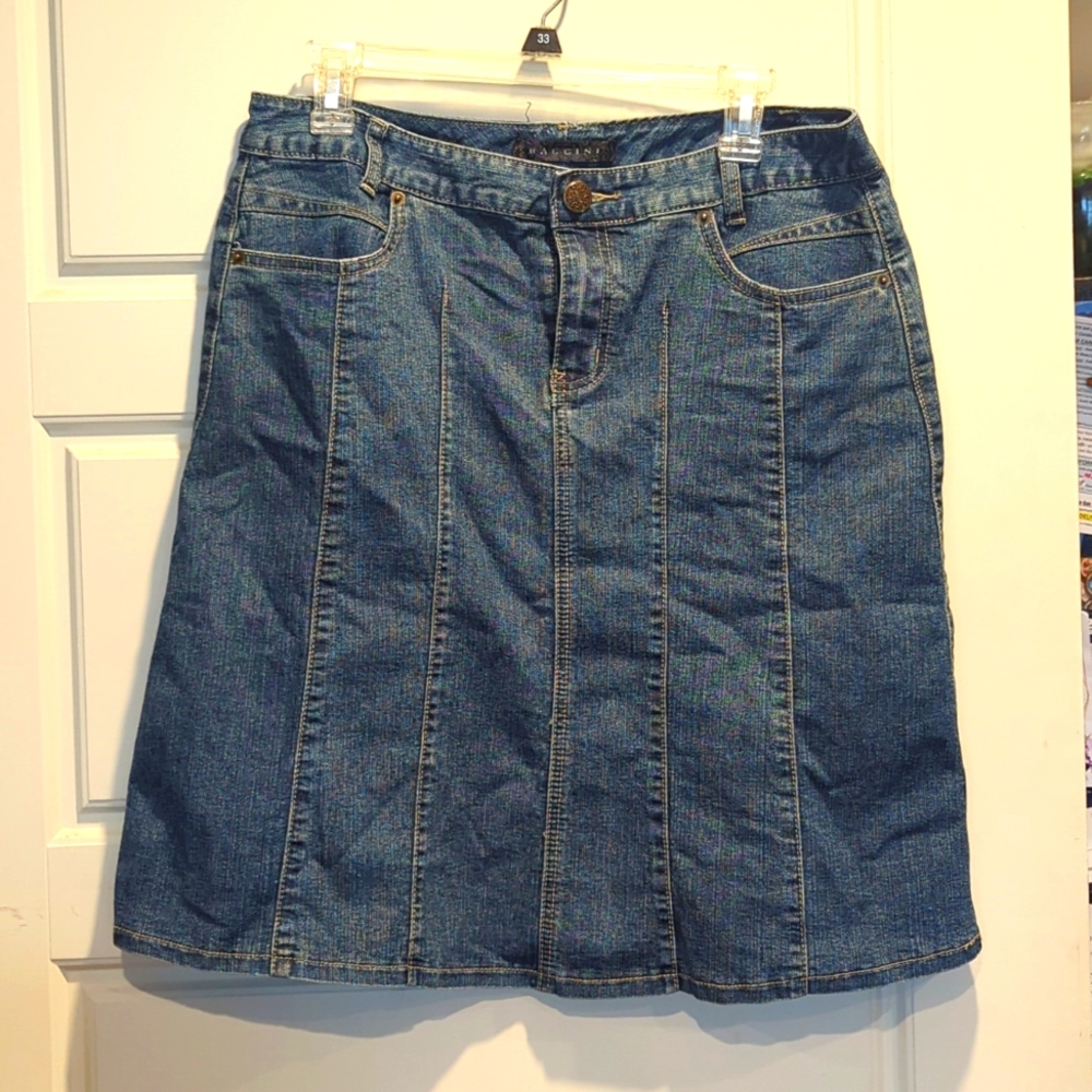 Stretchy denim knee length skirt